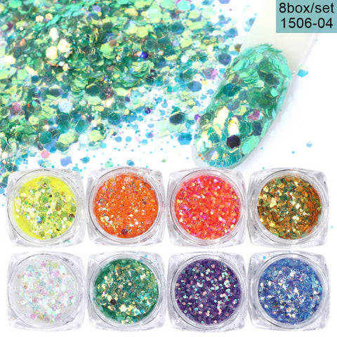 8-Box Glitter Nail Powder Set