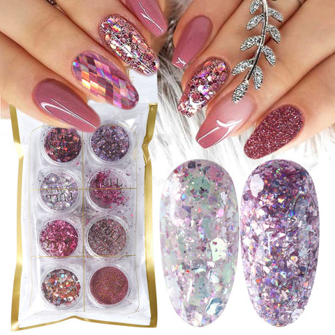 8-Box Glitter Nail Powder Set